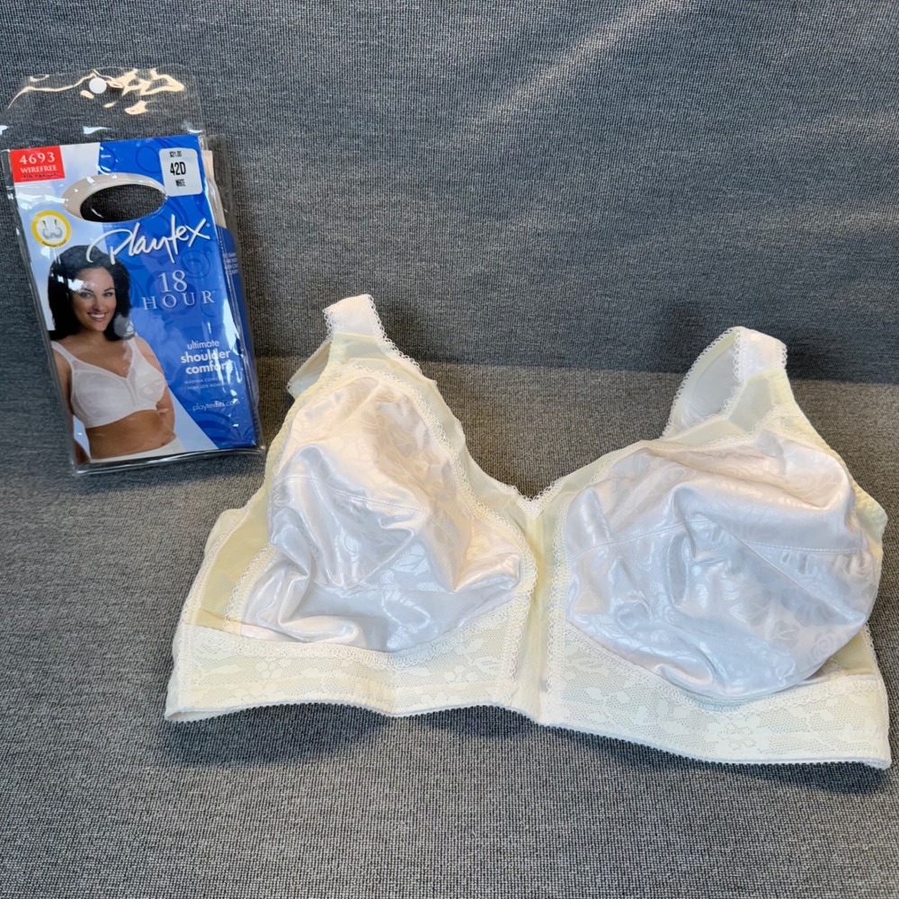 Playtex 18 Hour Bra 42D White Wireless Ultimate Shoulder Comfort Support 4693
